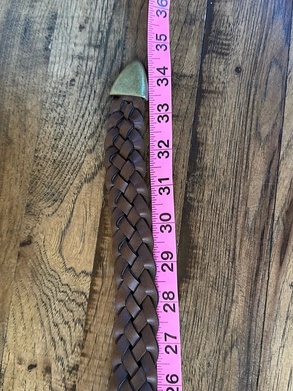 Braided Brown Leather Belt with Antique Brass Buckle - women